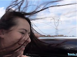 PublicAgent super-steamy ebony haired Russian porked on a car