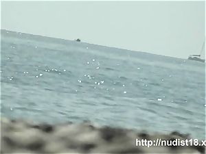 scorching bare nymph spied beach hidden cam